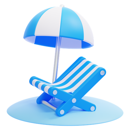 Strandstuhl mit Sonnenschirm  3D Icon