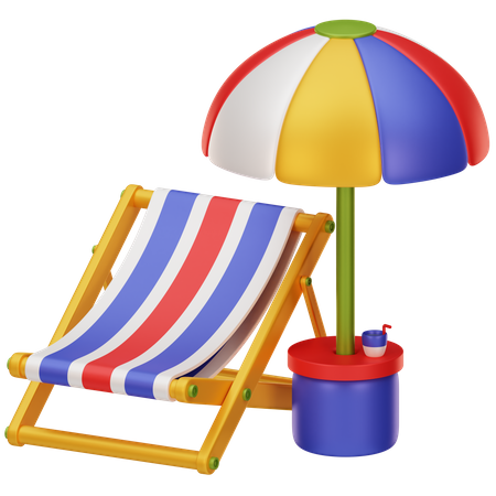 Strandstuhl mit Sonnenschirm  3D Icon