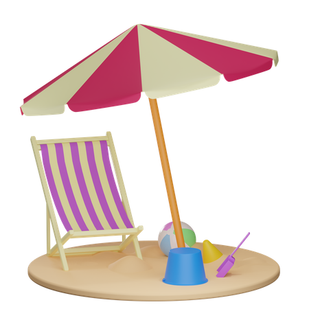 Strandstuhl und Sonnenschirm  3D Illustration