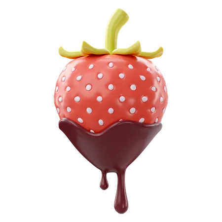3 D Illustration Of Valentines Strawberry With Chololate Icon 3D Icon