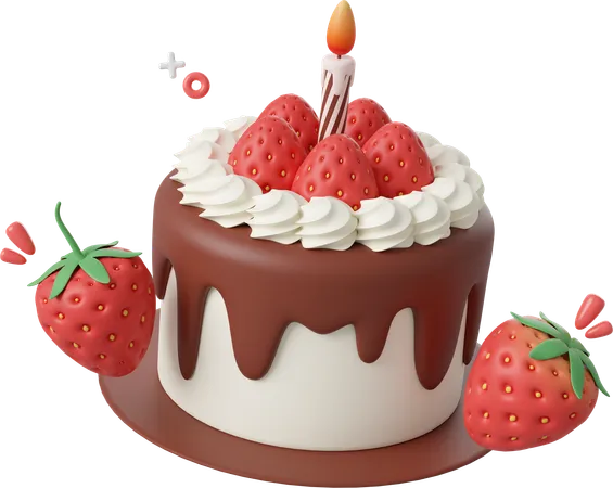 Strawberry Birthday Cake For Celebration Party Happy Birthday 3D Icon