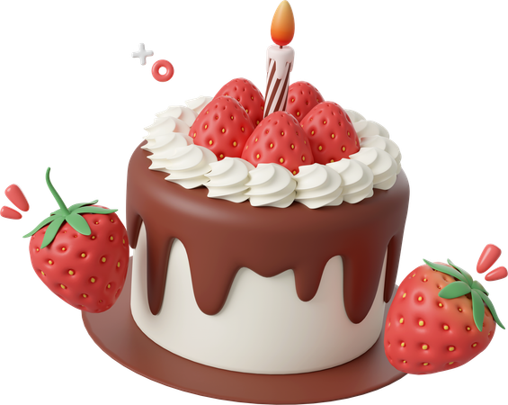 Strawberry Birthday Cake  3D Icon