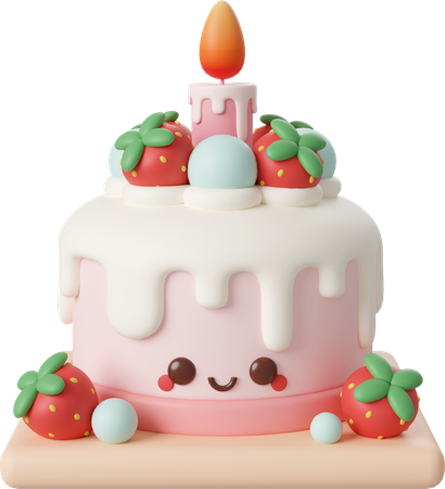 Strawberry birthday cake  3D Icon