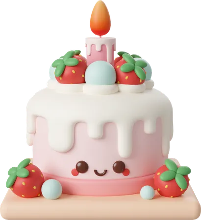 Strawberry birthday cake  3D Icon