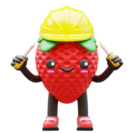 Strawberry est un ouvrier portant un casque jaune  3D Icon