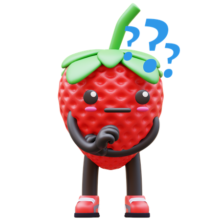 Strawberry Giving Thinking Pose  3D Illustration