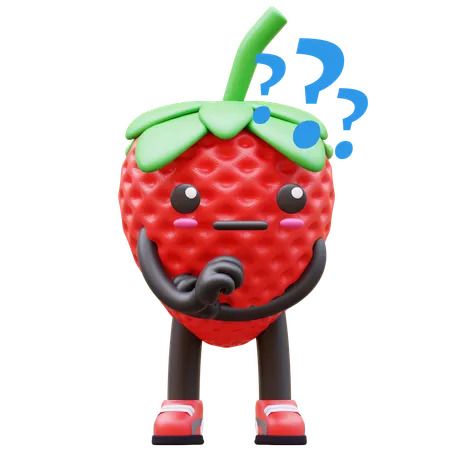 Strawberry Giving Thinking Pose  3D Illustration