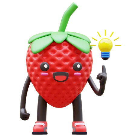 Strawberry Having Idea  3D Illustration