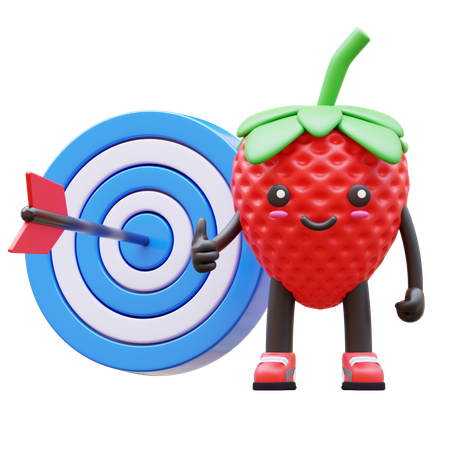 Strawberry Hit Target With Arrow  3D Illustration