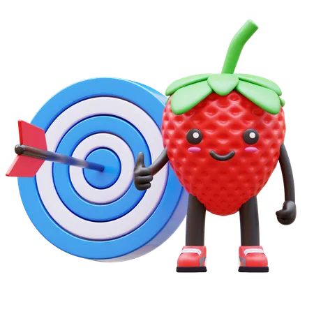 Strawberry Hit Target With Arrow  3D Illustration