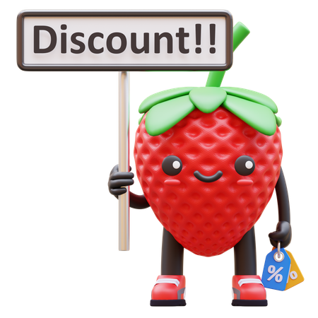 Strawberry Holding Discount Sign  3D Illustration