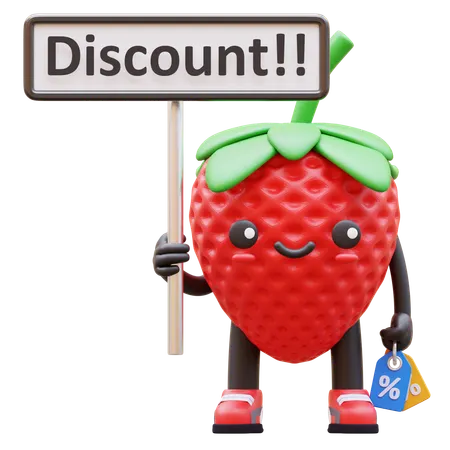 Strawberry Holding Discount Sign  3D Illustration