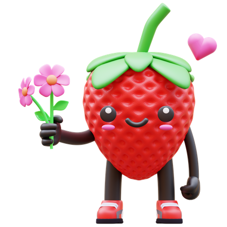 Strawberry Holding Flowers  3D Illustration