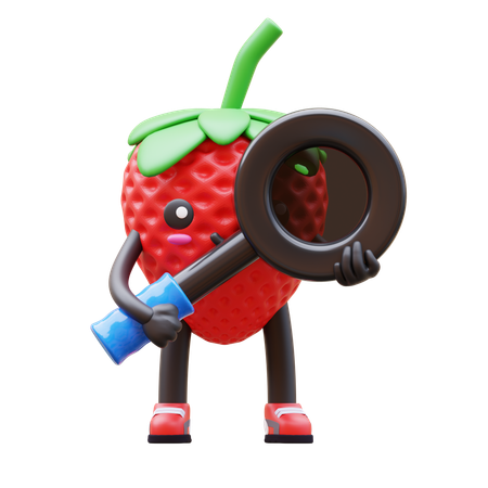 딸기를 든 돋보기  3D Illustration