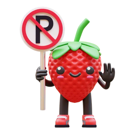 Strawberry Holding No Parking Sign  3D Illustration