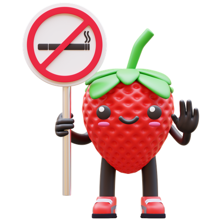 Strawberry Holding No Smoking Sign  3D Illustration