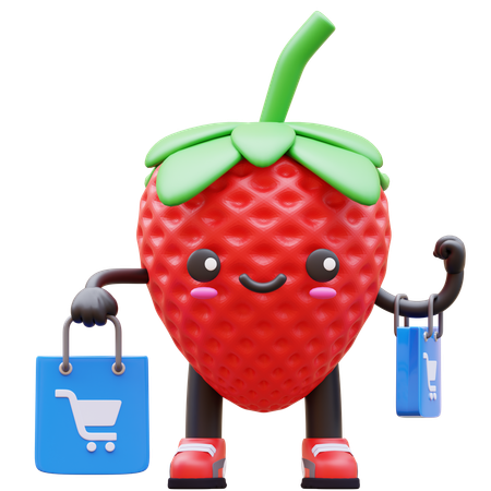 Strawberry Holding Shopping Bags  3D Illustration
