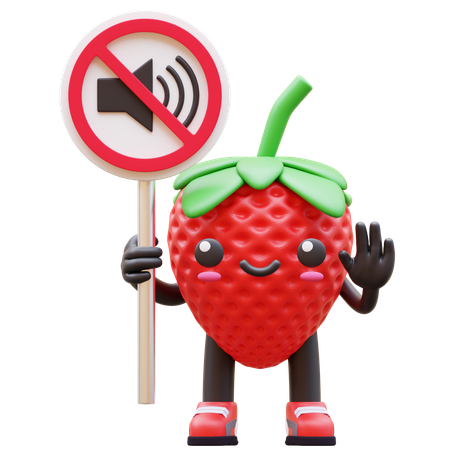 Strawberry Holding Silence Sign  3D Illustration