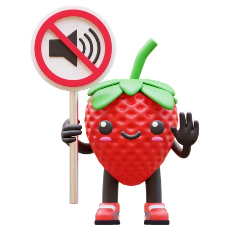 Strawberry Holding Silence Sign  3D Illustration