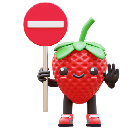 Strawberry Holding Stop Sign  3D Icon