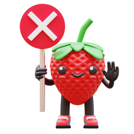 Strawberry Holding Stop Sign  3D Illustration