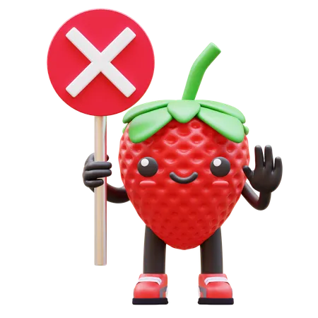 Strawberry Holding Stop Sign  3D Illustration