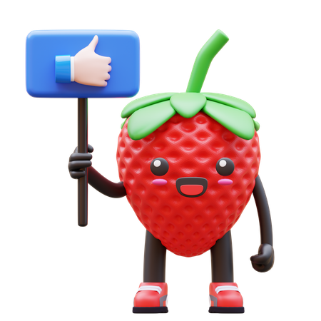Strawberry Holding Thumbs Up Sign  3D Illustration