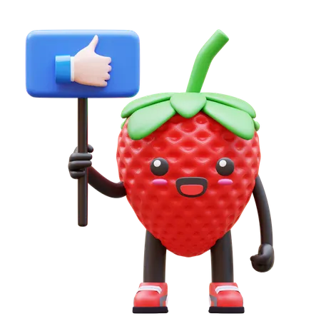 Strawberry Holding Thumbs Up Sign  3D Illustration