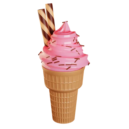 Strawberry Ice Cream  3D Illustration