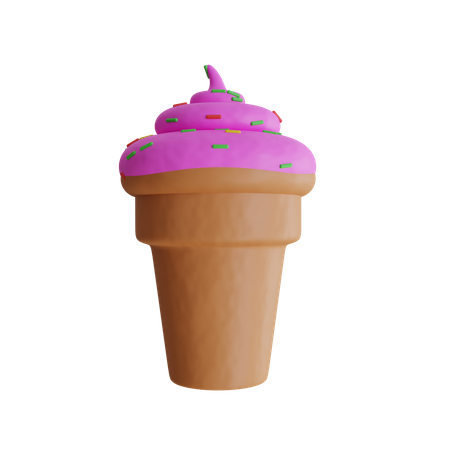 Strawberry Ice Cream Cone  3D Icon