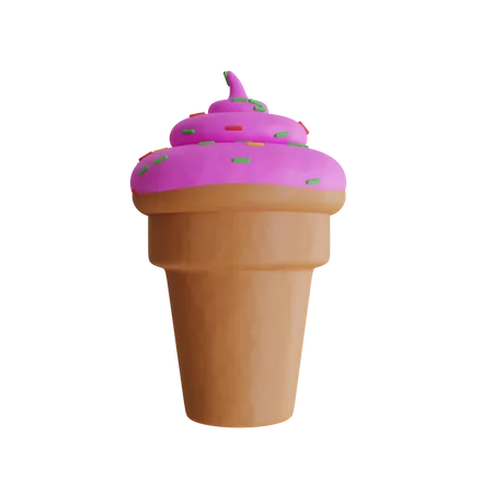 Strawberry Ice Cream Cone  3D Icon