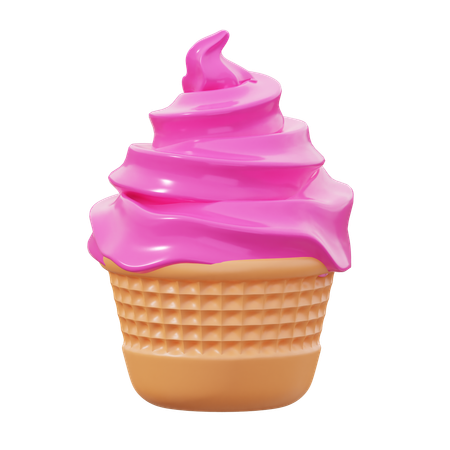 Strawberry Ice Cream Cone  3D Icon