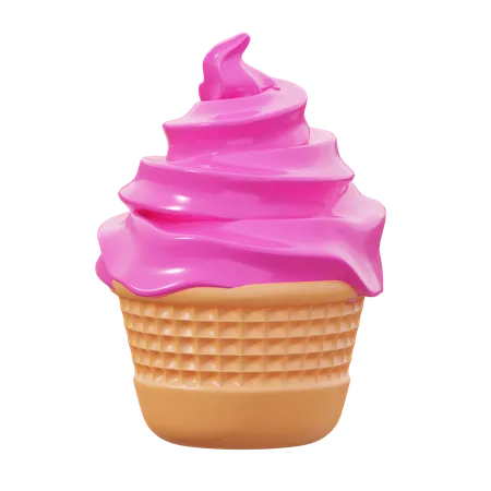 Strawberry Ice Cream Cone  3D Icon