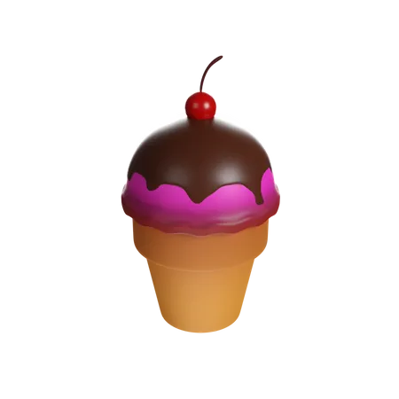 Strawberry Ice Cream Cone  3D Icon
