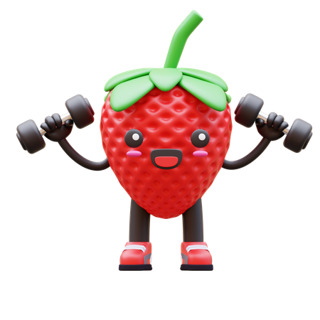 Strawberry Is Lifting Dumbbells  3D Icon