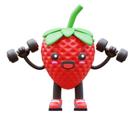 Strawberry Is Lifting Dumbbells  3D Illustration