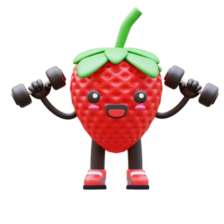 Strawberry Is Lifting Dumbbells  3D Illustration