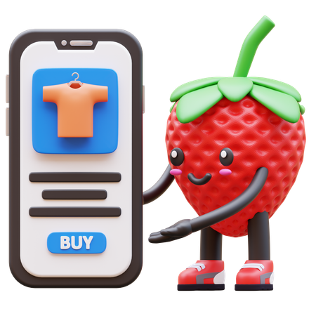Strawberry Is Promoting Online Shopping Application  3D Illustration
