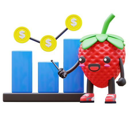 Strawberry Presents Upward Trending Financial Graph  3D Illustration