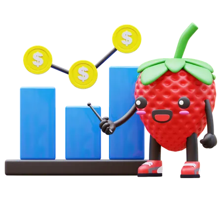 Strawberry Presents Upward Trending Financial Graph  3D Illustration