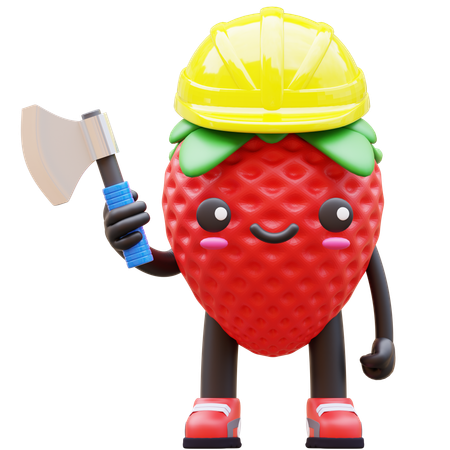 Strawberry Worker Holding An Axe  3D Icon