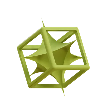 Stretched Star Inside Cuboid Wireframe  3D Illustration