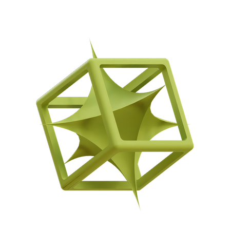 Stretched Star Inside Cuboid Wireframe 3D Illustration