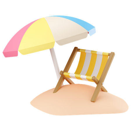 Striped beach chair with beach umbrella  3D Icon