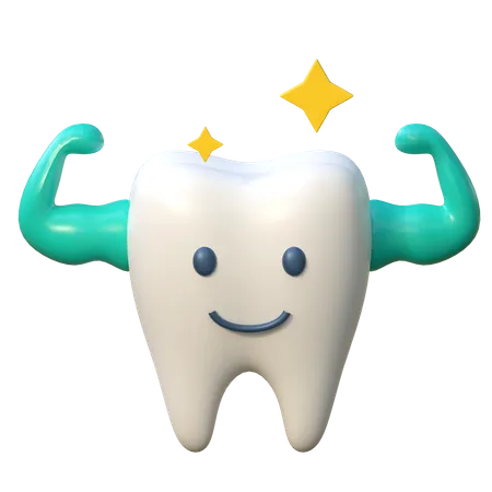 Strong Healthy Tooth Cute Character Dental Care Icon 3 D Illustration 3D Icon