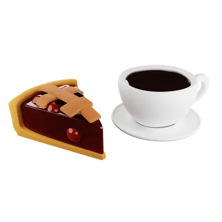 Stück Kirschkuchen und Kaffee  3D Illustration