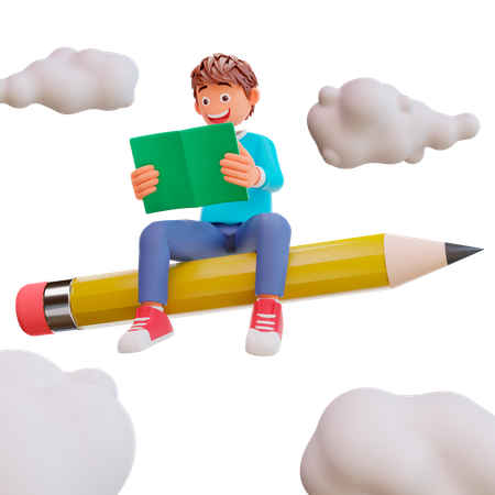 Student back to school and study in the sky 3D Illustration