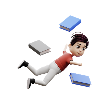 Student Boy Flying A Book  3D Illustration