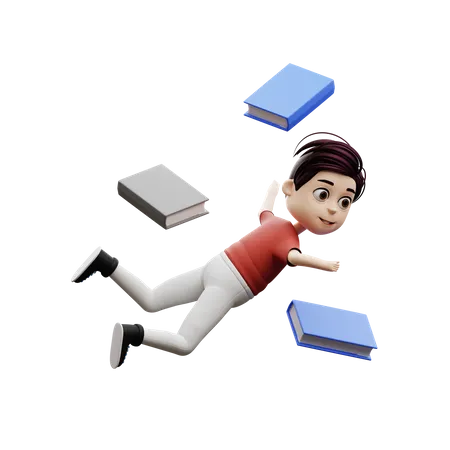 Student Boy Flying A Book  3D Illustration