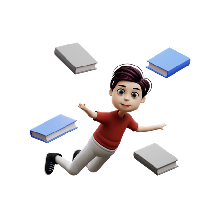 Student Boy Flying A Book  3D Illustration